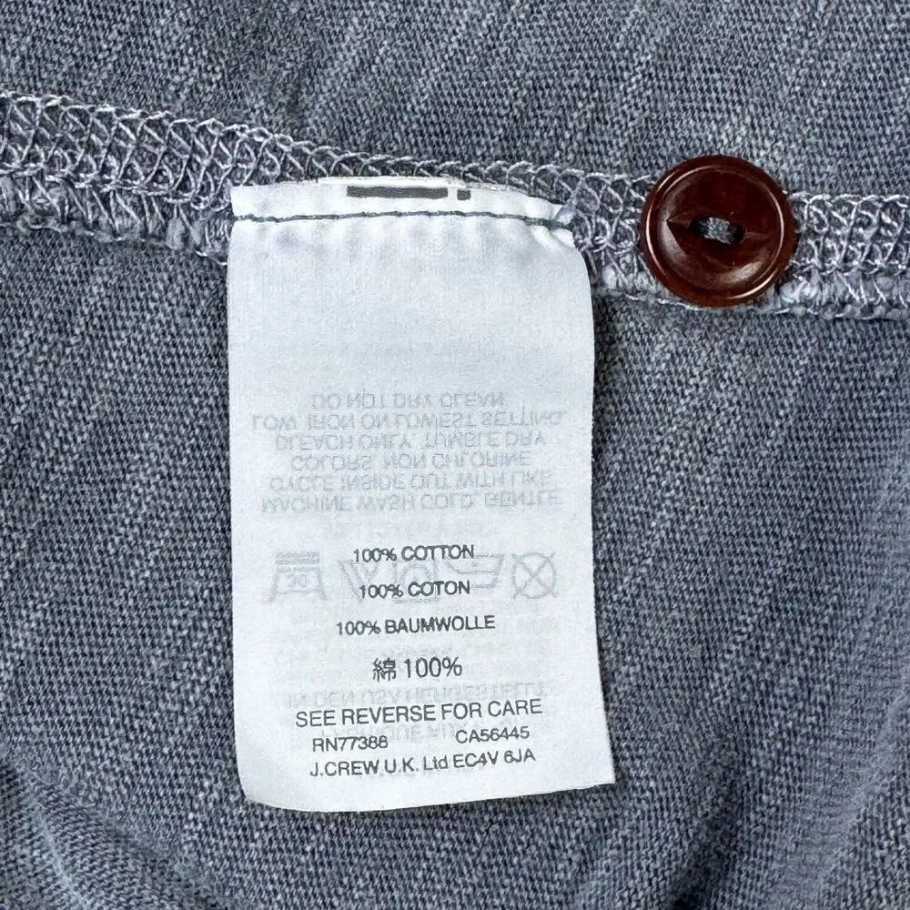 J Crew Henley Shirt Mens Medium Gray Garment Dyed Long Sleeve Knit Made in‎ USA